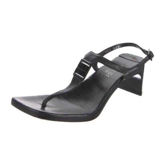 Gucci Authentic Solid Black Leather Thong Slingback Medium Heel Sandals 6.5 - Picture 2 of 8